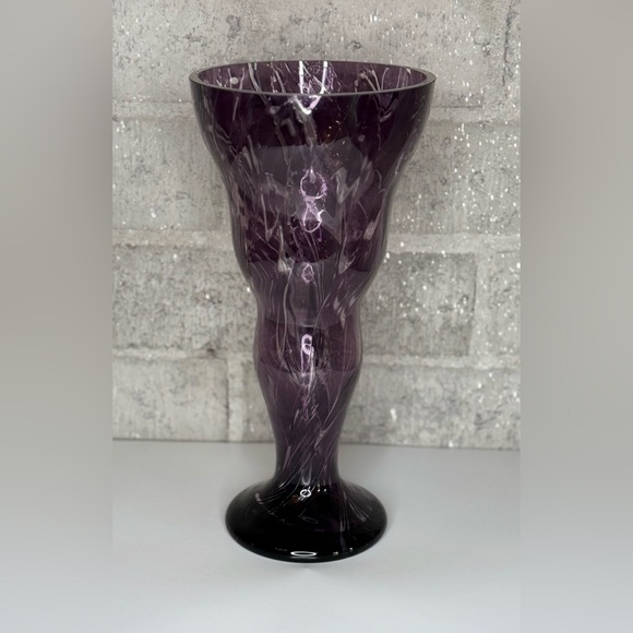 Contemporary Handblown Indigo Glass Vase with Swirl Design